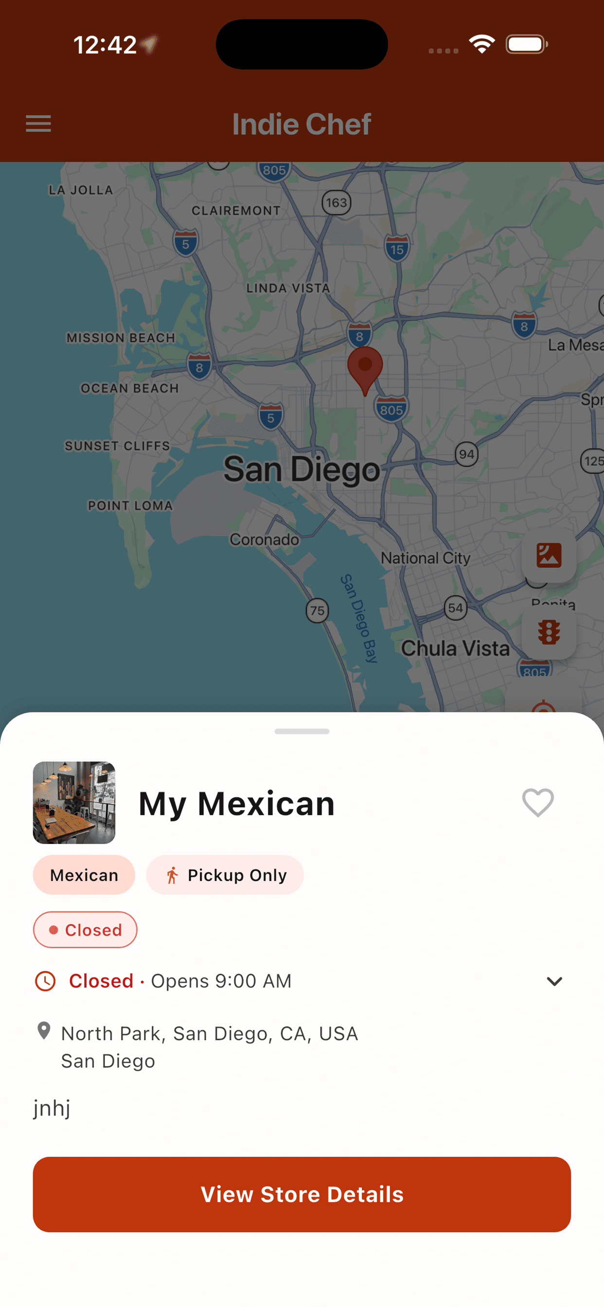 Indie Chef app ordering interface for authentic homemade food delivery