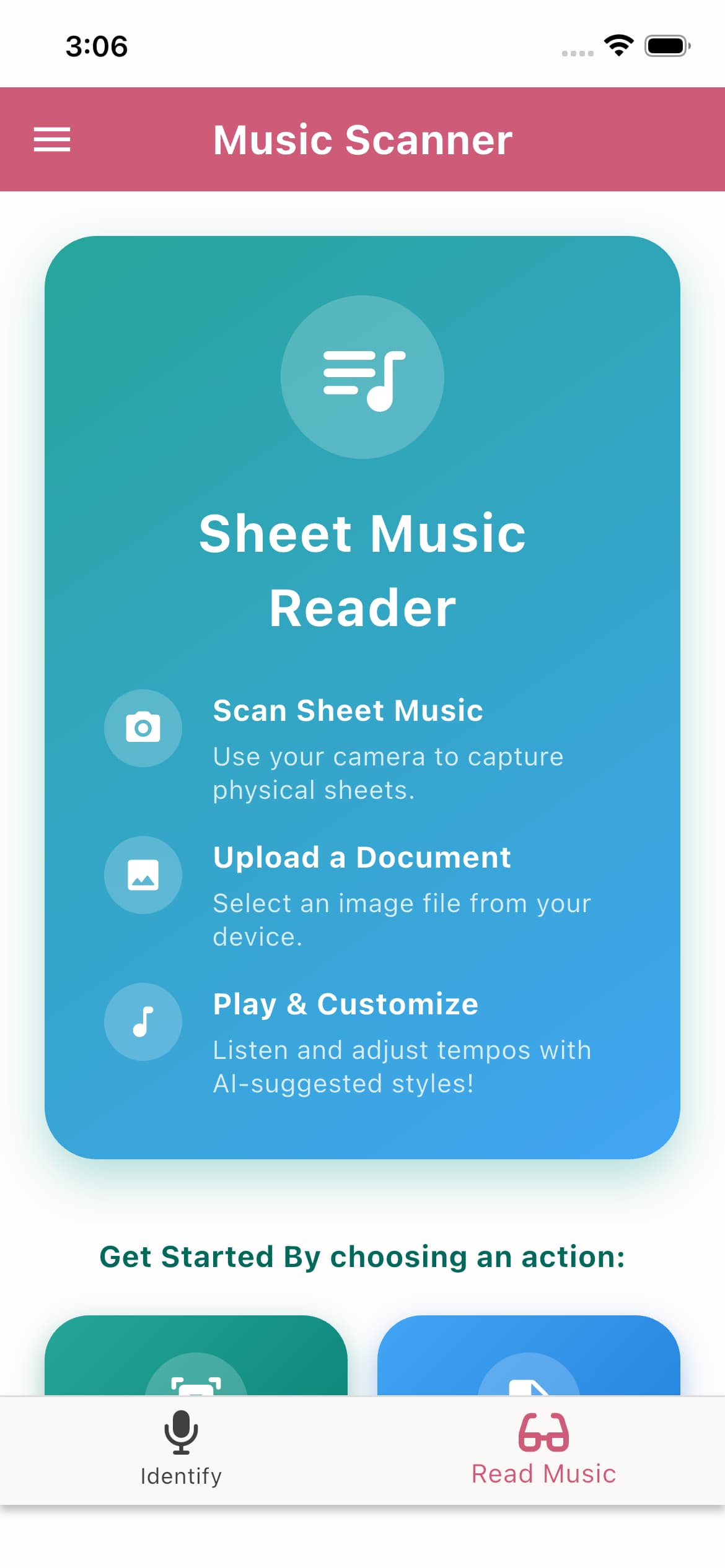 Sheet music scanner converting paper scores to audio