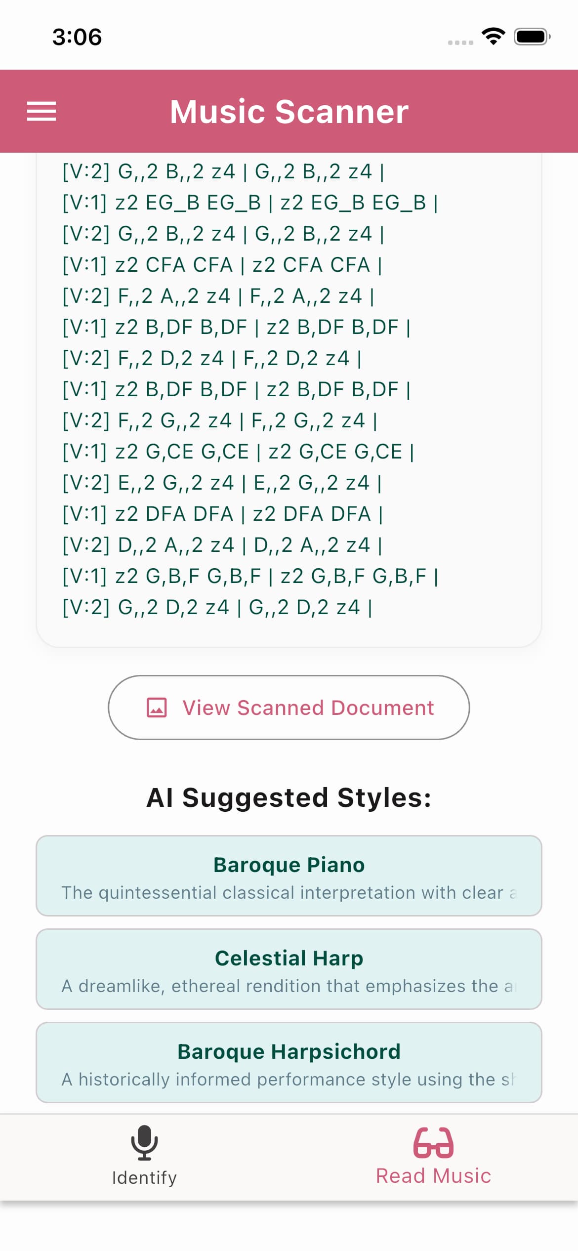 Music identification results with lyrics and artist info